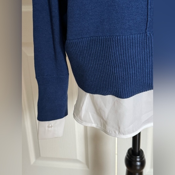 KAREN KANE Cashmere Blend Mixed Media Twofer Layered Look Sweater in Blue NWT - Picture 6 of 12